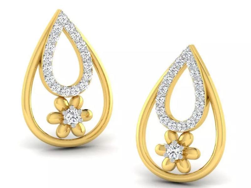 Gold Diamond Women Earring 3D print Model