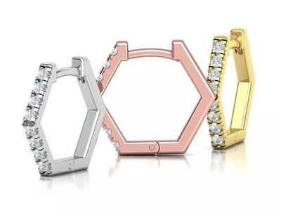 Hexagon Hoop Earring 3dprint model French Pave Setting
