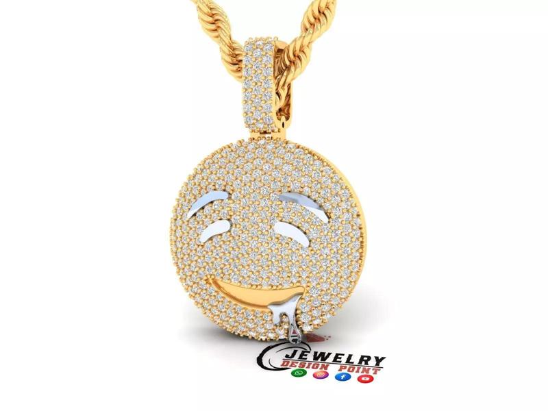 Custom Drooling Face Emoji Diamond Pendant Drooling Necklace