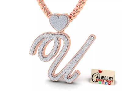 Custom Cursive Initial Q Letter Diamond Pendant A to Z Alphabet