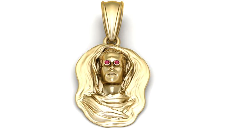 Golden Mystic Hooded Face Pendant with Ruby Eyes