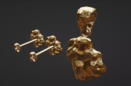 custom gold nugget earring pendant set