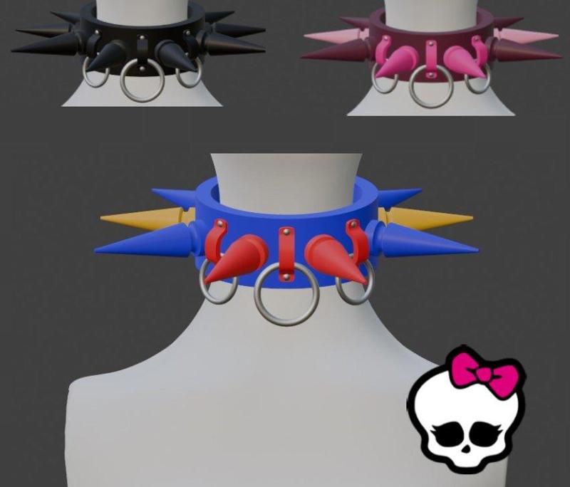 Cyber OOAK Spiked Choker for Monster High, BJD