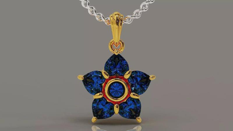 Cluster set round and heart shape diamond flower pendant