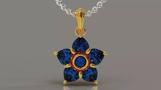 Cluster set round and heart shape diamond flower pendant