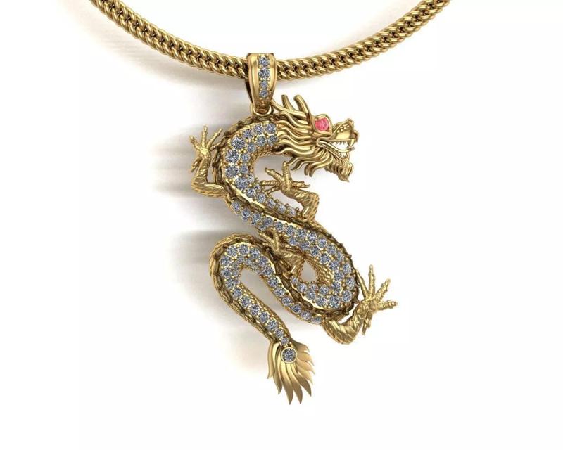 Chinese Dragon Gold Pendant 3D print model 3D print model