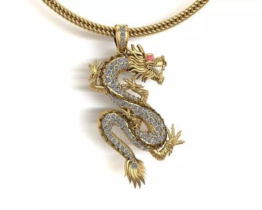 Chinese Dragon Gold Pendant 3D print model 3D print model