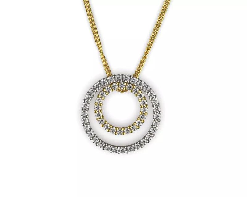 Double Circle Silver Gold Tone Diamond Pendants