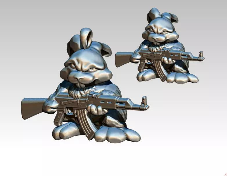 Gun Weapon Bunny AK47 Statue Pendant Necklace