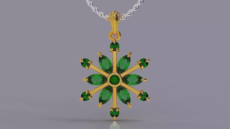 Prong set marquise and round shape diamonds snowflake pendant