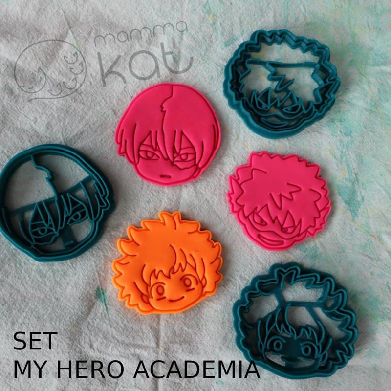 set of 3 cookie cutters my hero academy: shoto, bakugo, deku