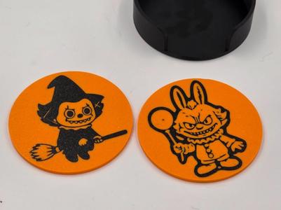 Halloween coasters, labub u style with holder