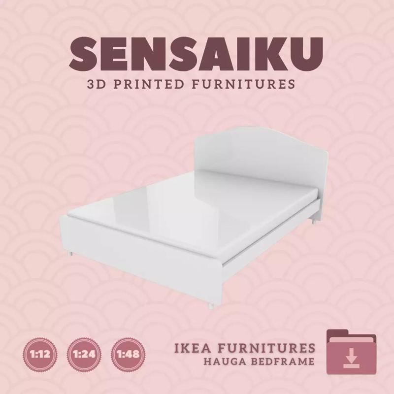HAUGA Bedframe - Queen Bed for Mini Dollhouse IKEA 3D Print