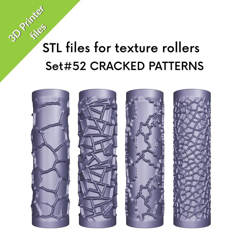 Texture Mini Rollers for clay, Cracked patterns, fracture, dry soil, broken glass, craquelure, grunge,  Set #52
