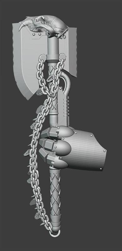 Rune Covered Mech Axe Wielding Gauntlet