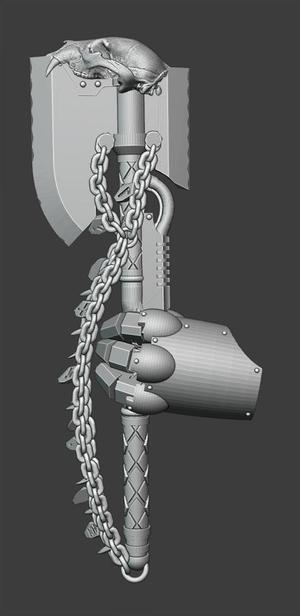 Rune Covered Mech Axe Wielding Gauntlet