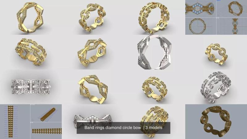 Band rings diamond circle bow  3D Model Collection