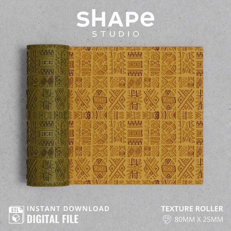 African Capulana Texture Roller | Seamless Design for Polymer Clay | STL File