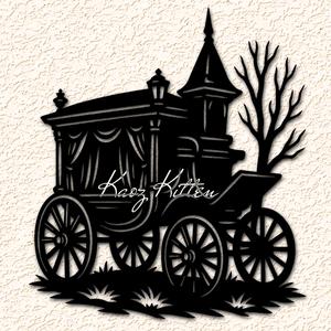 Eerie Haunted Carriage Wall Art Home Decor