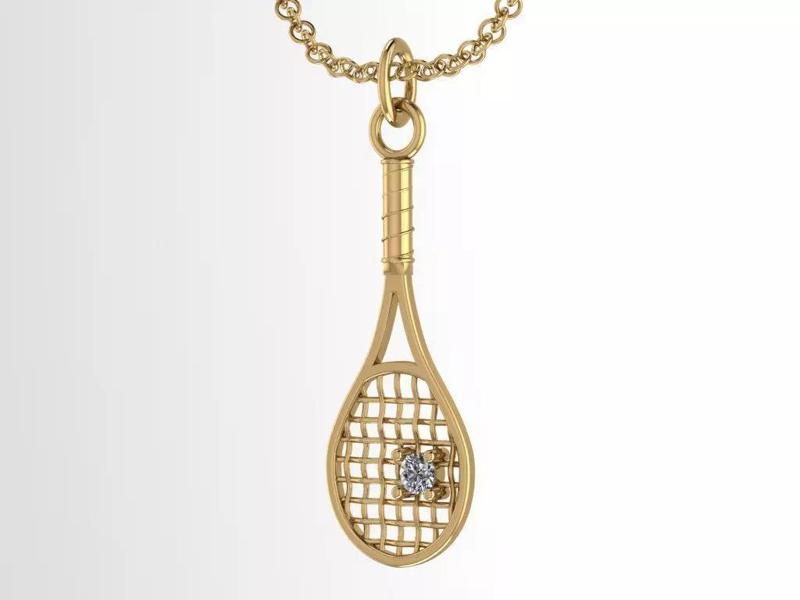 Tennis rocket pendant with gem
