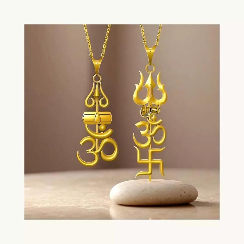 Trishul Om Swastik and Shivling Om Pendant