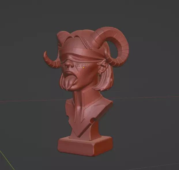Infernal Muse  Horned Woman with Tongue Out Sculpture