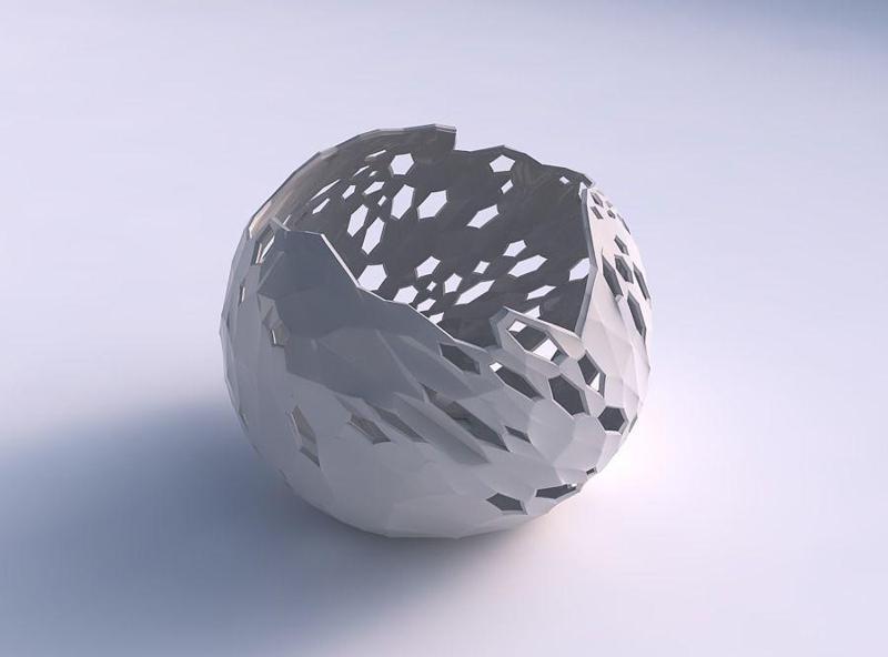 Bowl spheric wavy with twisted crystal skin with holes