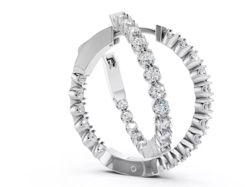 Diamond Hoop Clip Earrings  3D Printable Jewelry Model  CJE 002