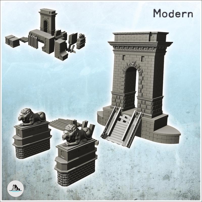 Ruined Széchenyi Chain Bridge (Budapest, Hungary) - World War Two Second WWII Eastern USSR URSScampaign Germany