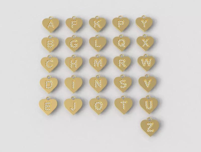 Alphabet Diamond Heart Pendants - 26 Letters