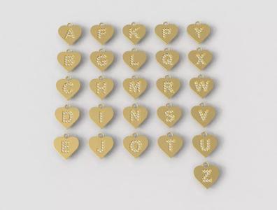 Alphabet Diamond Heart Pendants - 26 Letters