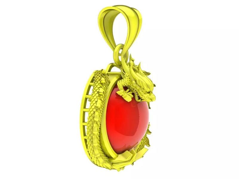 6609 Jewelry Art Oval Ruby Dragon Men Pendant