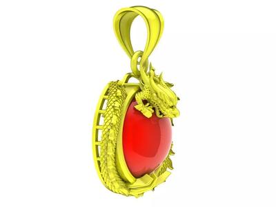 6609 Jewelry Art Oval Ruby Dragon Men Pendant