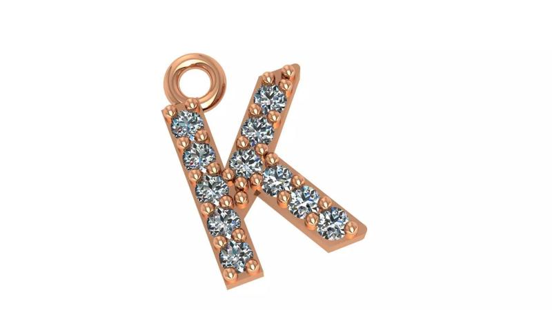 Alphabet Letter K Pendant Charm 3dm stl render details