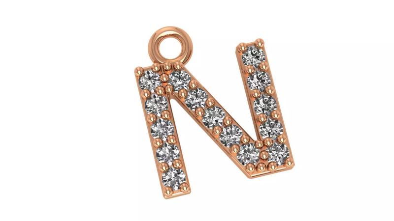 Alphabet Letter N Pendant Charm 3dm stl render details