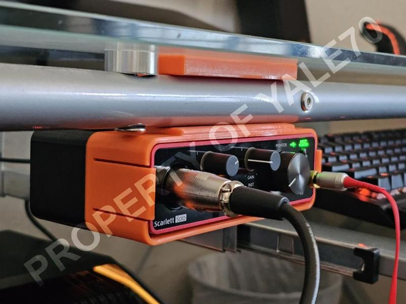 Focusrite Scarlett Solo Gen 3 Mount for Office Depot Realspace Zentra Glass Desk