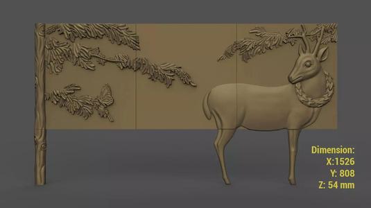 Buffet with Deer  Carving Model