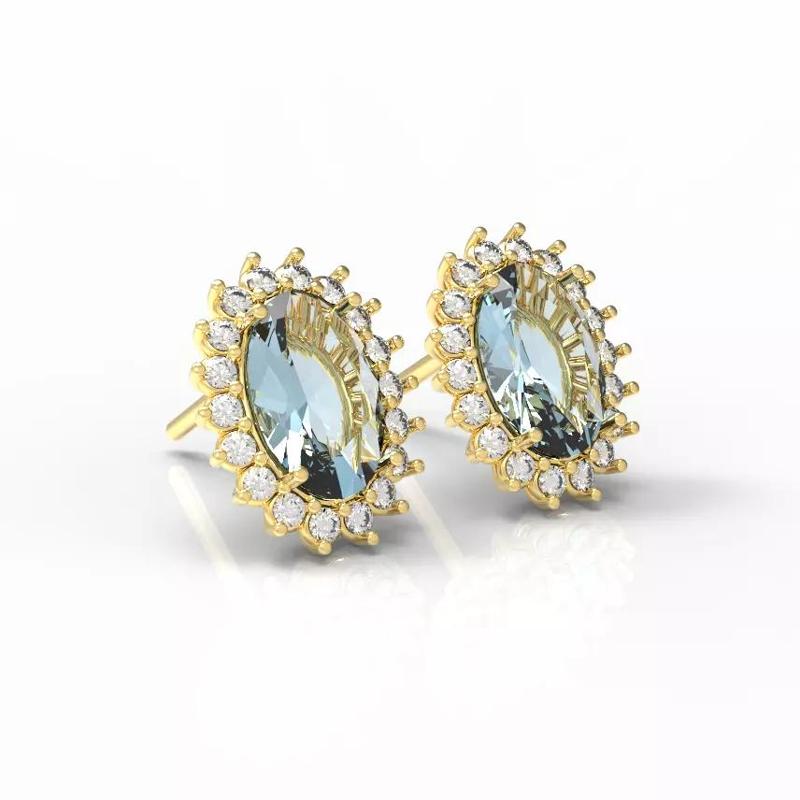 Oval cut Earring with Diamonds Brinco oval com Diamantes 3D