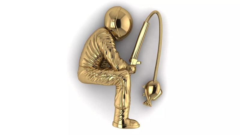 Astronaut Fishing 3D Model Hollow STL with Backplate