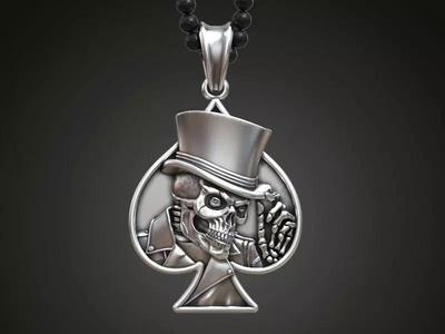 Pendant Skull spades playing card