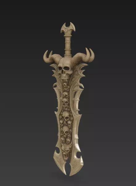 Skull - Horns Fantasy Sword 3D Model - High Detail Weapon