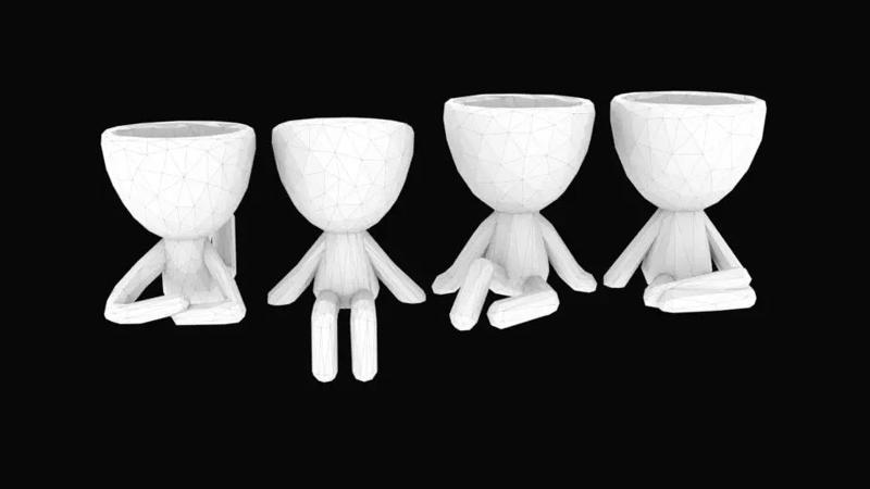 Pack with 4 Flower pots Robert Plant style stl for 3d printing