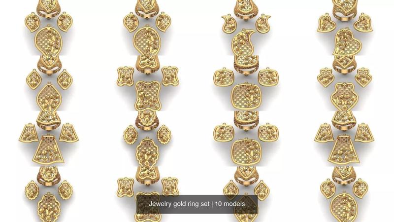 Jewelry gold ring set 3D Model Collection