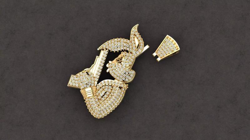 rabbit gold and features a mix of white and black diamonds