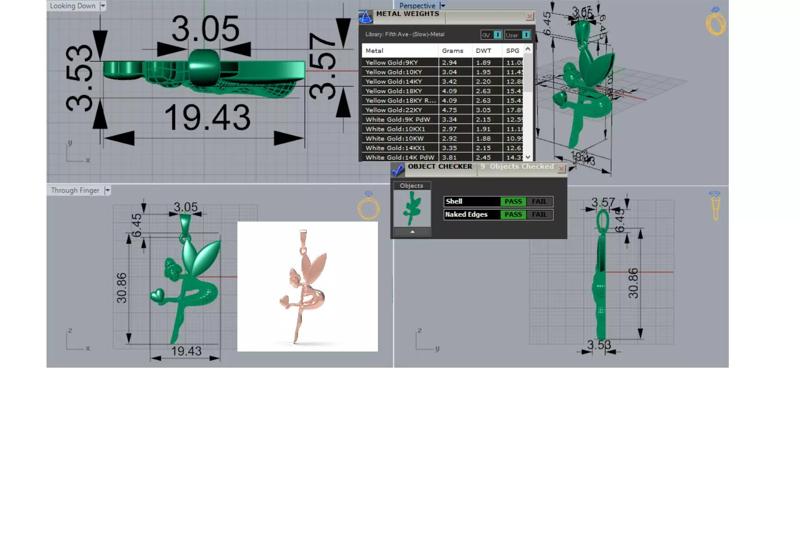 gold stl 3dm Pendant A Fairy of Dreams and Rose Gold gp0433