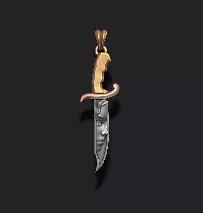 Knife with girl head face pendant
