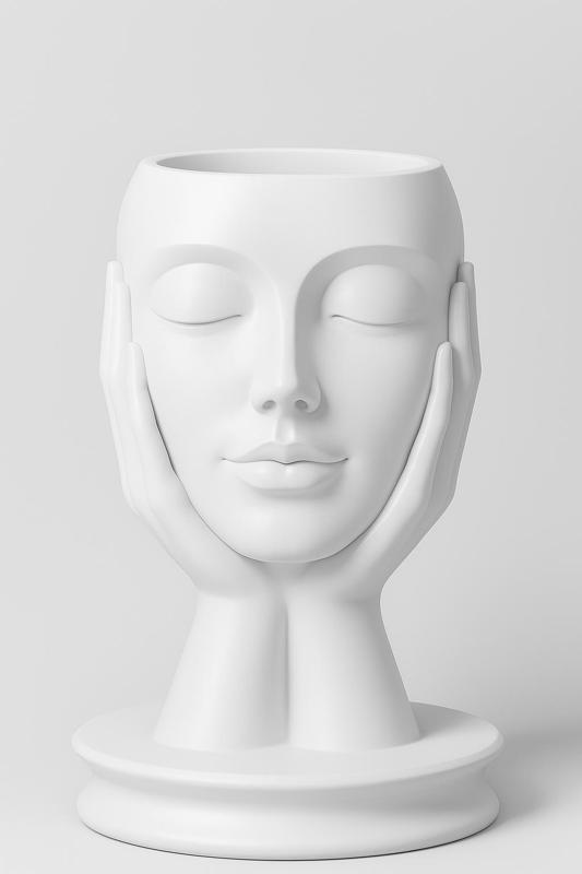 Flowerpot / vase face with hands *decoration