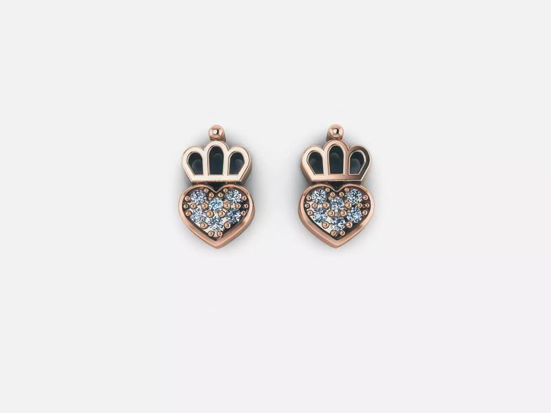 Crown Women Diamond Earrings 3dm render detail