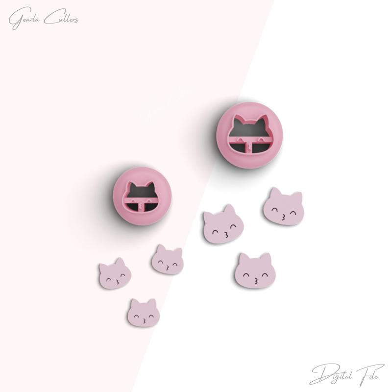 Love Cat Stud Clay Cutter, Valentine's Day Polymer Clay Cutter, Mini Clay Cutters, 2 Sizes Included, Digital STL File, No: 1284