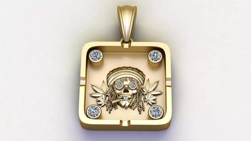 Rasta Skull Pendant with Diamond Accents